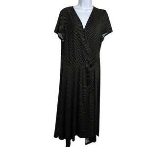 Perceptions Black and White Polka Dot Midi Wrap Dress Plus Size XL Business